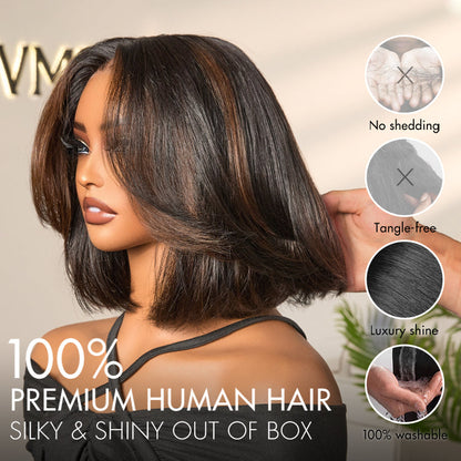 ✨ Ready-to-Wear Highlight Bob Wig – Glueless Short Layered 5x5 Closure Pre-Cut Lace Wig
