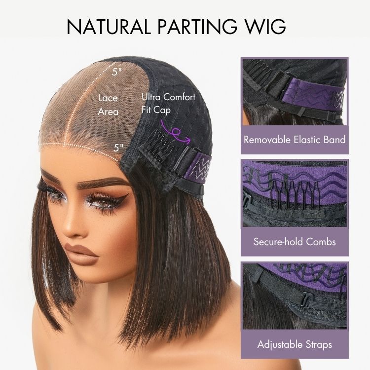 ✨ Ready-to-Wear Highlight Bob Wig – Glueless Short Layered 5x5 Closure Pre-Cut Lace Wig