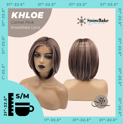 12 Inches Bob Cut  Pre-Cut Snowflake Lace Frontlace Glueless Wig KHLOE CAMEL PINK【PERMATEASE】【BENDY EAR TABS】- S/M
