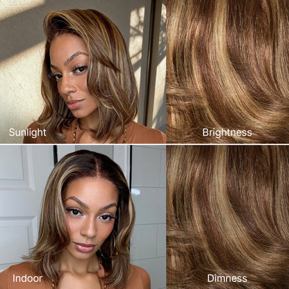 ✨ Ready-to-Wear Highlight Bob Wig – Glueless Short Layered 5x5 Closure Pre-Cut Lace Wig