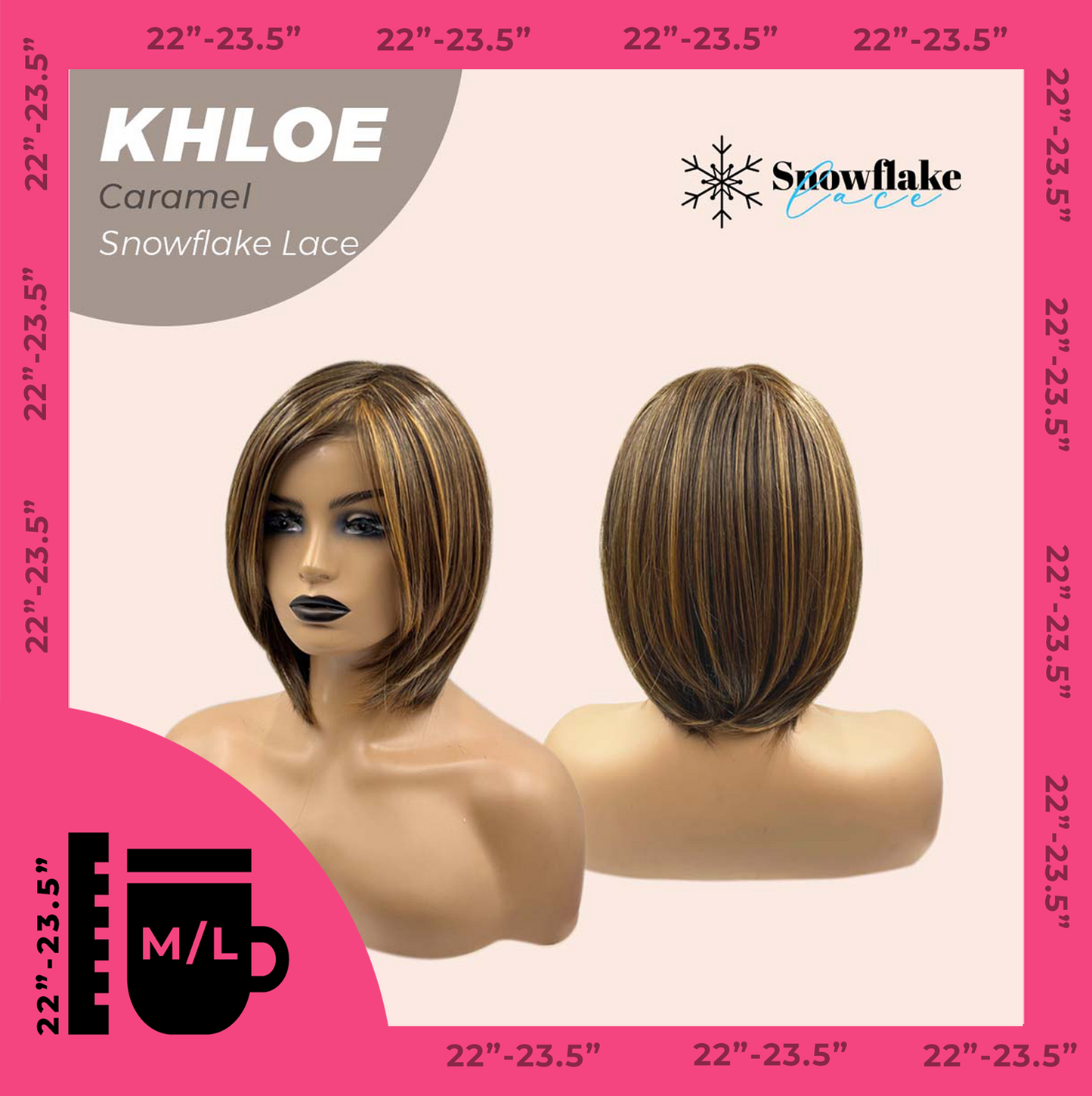 12 Inches Bob Cut  Pre-Cut Snowflake Lace Frontlace Glueless Wig KHLOE CAMEL PINK【PERMATEASE】【BENDY EAR TABS】- S/M