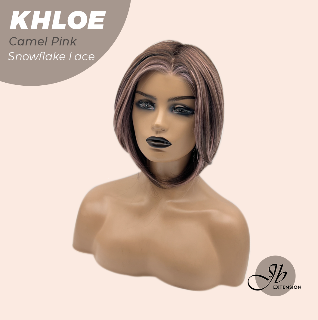 12 Inches Bob Cut  Pre-Cut Snowflake Lace Frontlace Glueless Wig KHLOE CAMEL PINK【PERMATEASE】【BENDY EAR TABS】- S/M