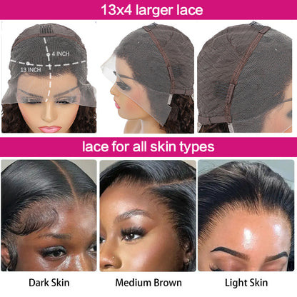 Loose Deep Wave Wand Curls 13x4 Lace Front Human Hair Wigs 250 300 Density